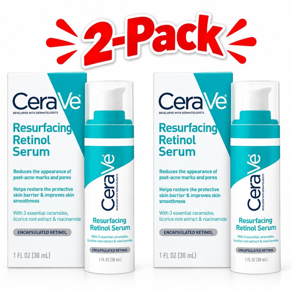 2-Pack CeraVe Resurfacing Retinol Serum Acne Skin Marks Brightening 1oz